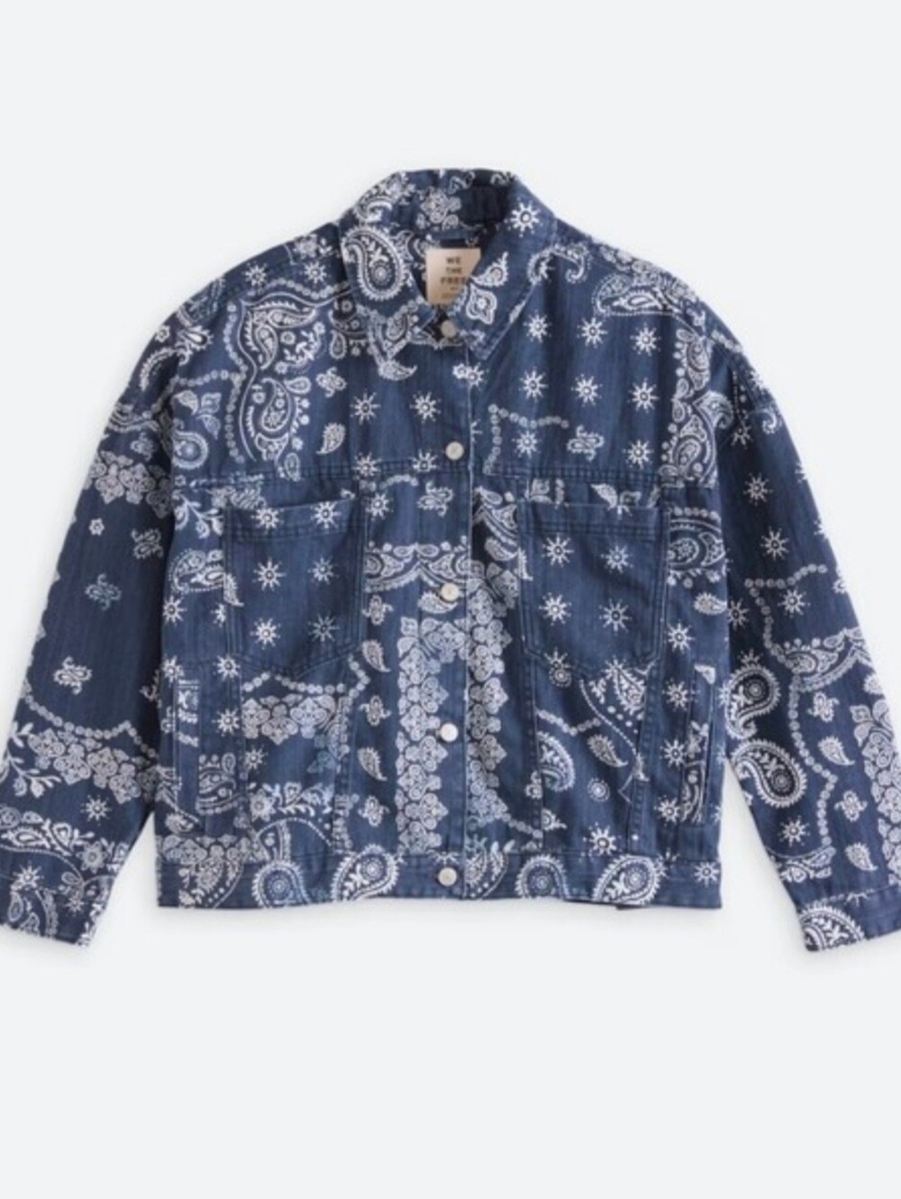 We The Free Opal Swing Bandana Print Denim Jacket Sz Small by Free People NEW!
